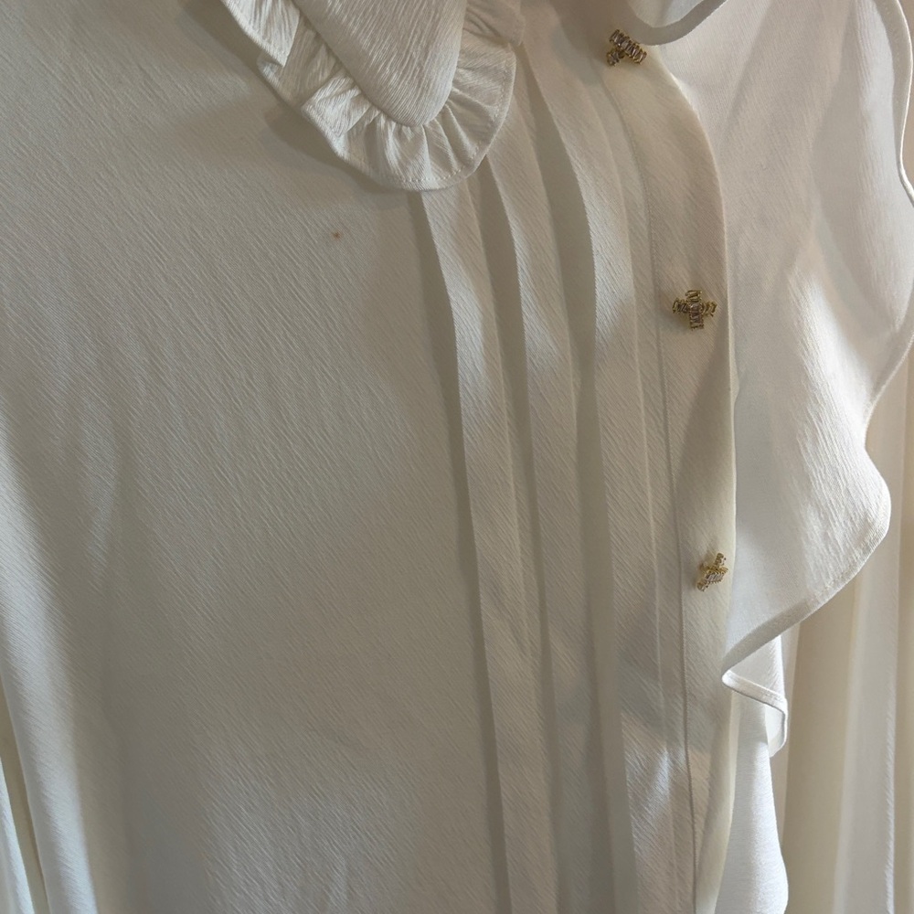 ba&sh White Sheer Ruffle Blouse - Large – See Notes - Picture 5 of 7